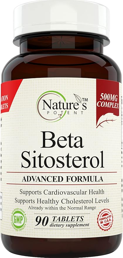Nature's Potent Beta Sitosterol (500 Mg) Prostate Supplement for Men - Supports Frequent Urination, Prostate Health & Healthy Cholesterol Levels 90 (Tablets)