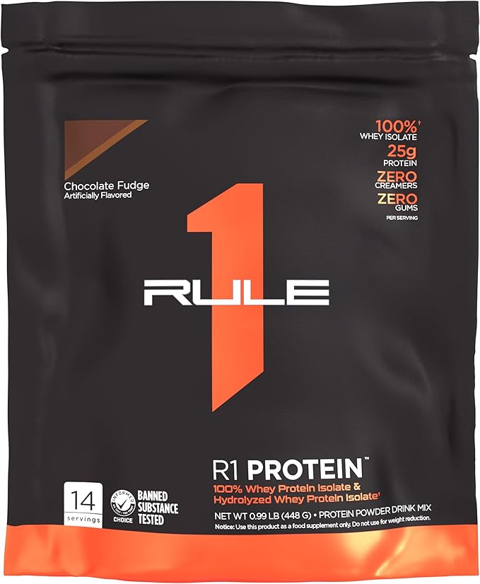 Rule One Proteins R1 Protein - 25g Fast-Acting, Super-Pure 100% Isolate and Hydrolysate Protein Powder with 6g BCAAs (1 Pound*, Chocolate Fudge)