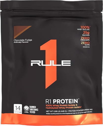 Rule One Proteins R1 Protein - 25g Fast-Acting, Super-Pure 100% Isolate and Hydrolysate Protein Powder with 6g BCAAs (1 Pound*, Chocolate Fudge)