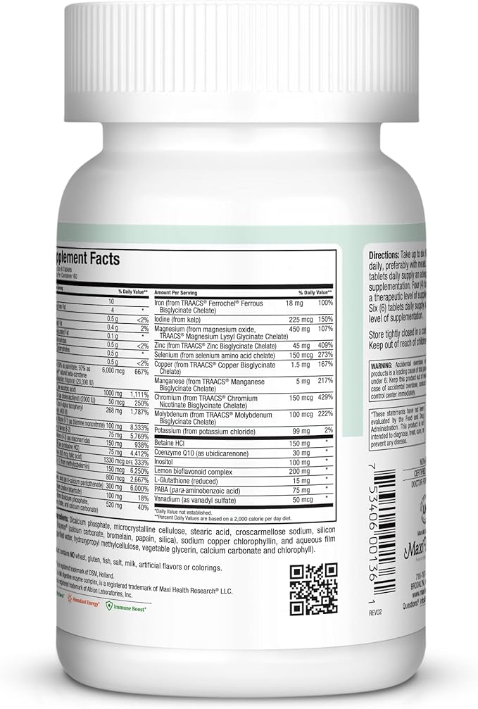 Maxi Health Supreme High Potency Multivitamin & Mineral for Wellness, Immune Boost & Antioxidant Defense, Includes Vitamin A, Vitamin C, Vit D and E, Vitamin B12, B6, Biotin, Selenium, Zinc, Inositol…