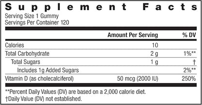 Rainbow Light Vitamin D Gummies, High Potency Vitamin D3 2,000IU Immune Health Support, Helps Support Strong Bones & Teeth, Gluten Free, Vegan, Peach, 120 Gummies