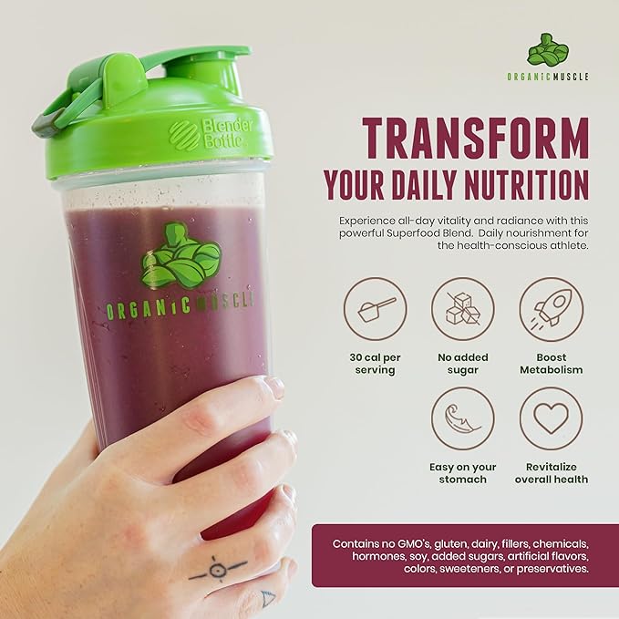 Organic Muscle Super Reds Powder - Organic Greens and Reds Superfood Powder with Organic Acai Berry, Pomegranate & Cranberry for Natural Energy & Metabolism Boost - Vegan & Non-GMO, 30 Servings