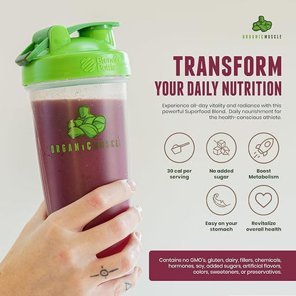 Organic Muscle Super Reds Powder - Organic Greens and Reds Superfood Powder with Organic Acai Berry, Pomegranate & Cranberry for Natural Energy & Metabolism Boost - Vegan & Non-GMO, 30 Servings