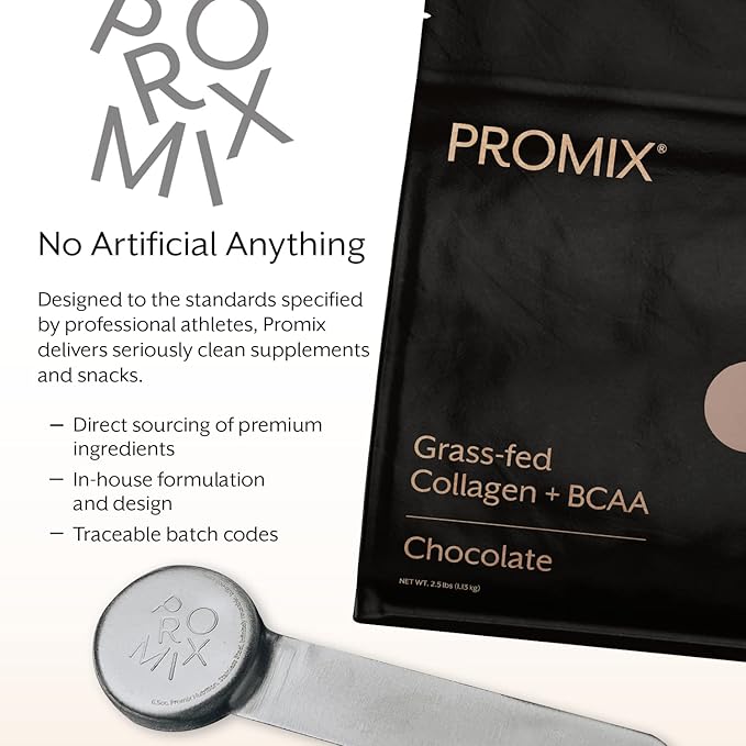 Promix Collagen Peptides and BCAA, Chocolate, 2.5lb Bulk - Hydrolyzed Collagen Protein Promotes Healthy Skin, Bones, Joints & Recovery Support - Add to Shakes, Smoothies, Beverages & Baking recipes.