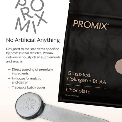 Promix Collagen Peptides and BCAA, Chocolate, 2.5lb Bulk - Hydrolyzed Collagen Protein Promotes Healthy Skin, Bones, Joints & Recovery Support - Add to Shakes, Smoothies, Beverages & Baking recipes.