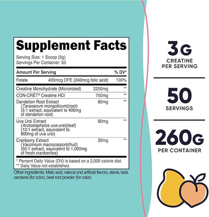 Nutricost Creatine Monohydrate Powder for Women, Micronized, Peach Mango Flavor, 50 Servings - Vegetarian, Non-GMO, Gluten Free