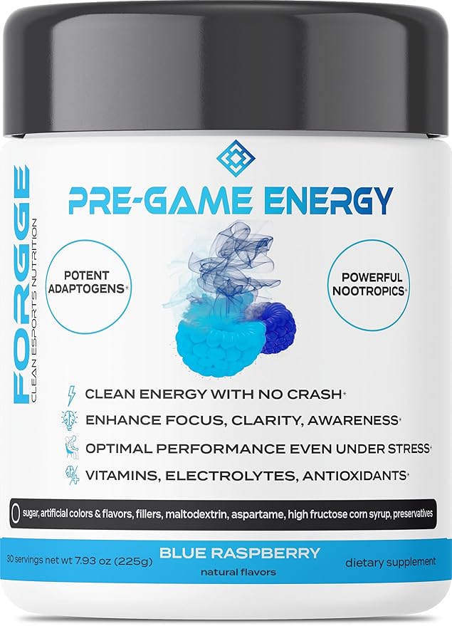 Forgge Focus Energy Drink Powder - Lion’s Mane, Alpha-GPC, L-Theanine and Nootropics for Focus - Vitamins + Electrolytes - Natural Caffeine, Sugar Free (Blue Raspberry)