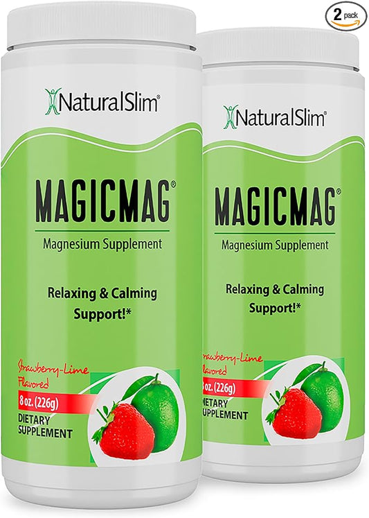 NaturalSlim Magicmag Pure Magnesium Citrate Powder – Stress, Constipation, Muscle, and Heart Support | Natural Strawberry & Lime Flavored Magnesium Supplement - 8oz Drink Mix (2 Pack)