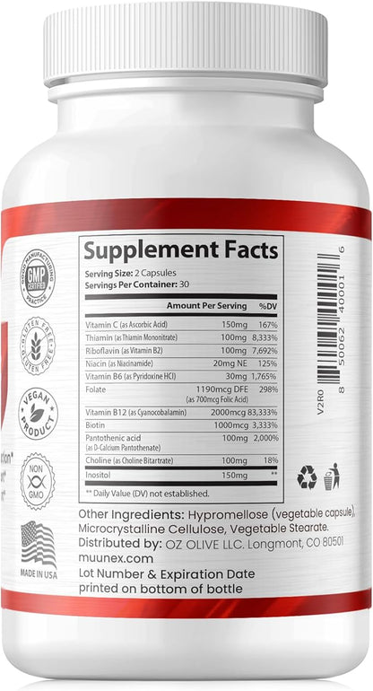B-Complex, Vitamin B1 B2 B3 B6 B12, New Formula for Max Vitality & Sustained Energy Support,Energy Boost, Nervous System Support, with Vitamin C, Choline, Folate, 60 Capsules