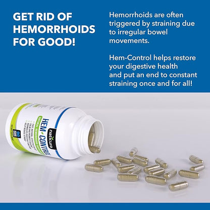 Hem-Control - Fast Effective Hemorrhoid Treatment Supplement - Powerful Formula to Promote Symptom Relief, Shrinking of Hemorrhoids, Ease Discomfort - 90 Vegan Capsules - Made in USA