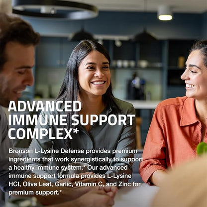 Bronson L-Lysine Defense Immune Support Complex 1500 MG L-Lysine Plus Olive Leaf, Garlic, Vitamin C and Zinc - Non-GMO, 250 Vegetarian Capsules