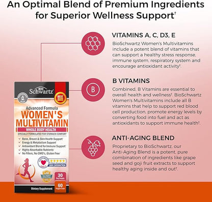 Multivitamin for Women with Vitamin D3 - Multivitamins for Bone Breast Skin Joint Energy - Vitamins for Immunity Support - Immune System Boost Natural Immune Defense - Joint Support Supplement - 60Ct
