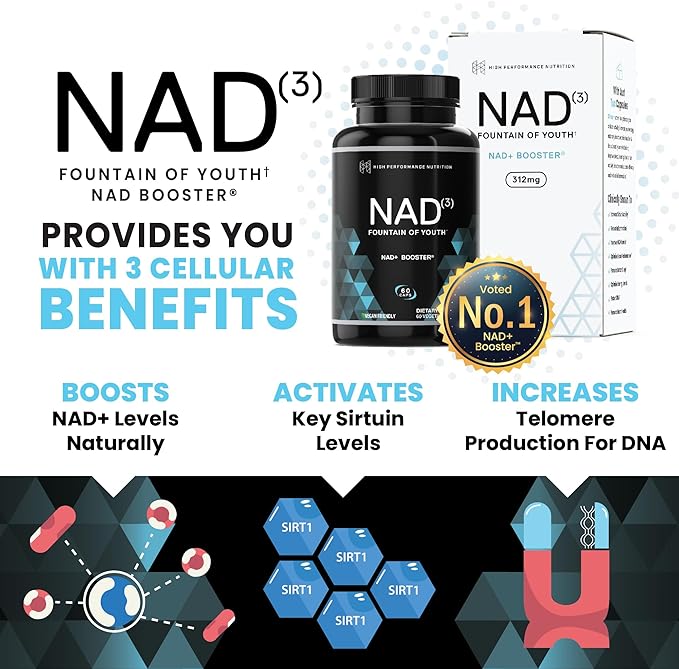HPN NAD+ Booster (NAD3), Anti Aging Cell Booster, NRF2 Activator, Nicotinamide Riboside Alternative, NAD Supplement Natural Energy, Longevity, and Cellular Health, 312 Mg per Serving (1 Month Supply)
