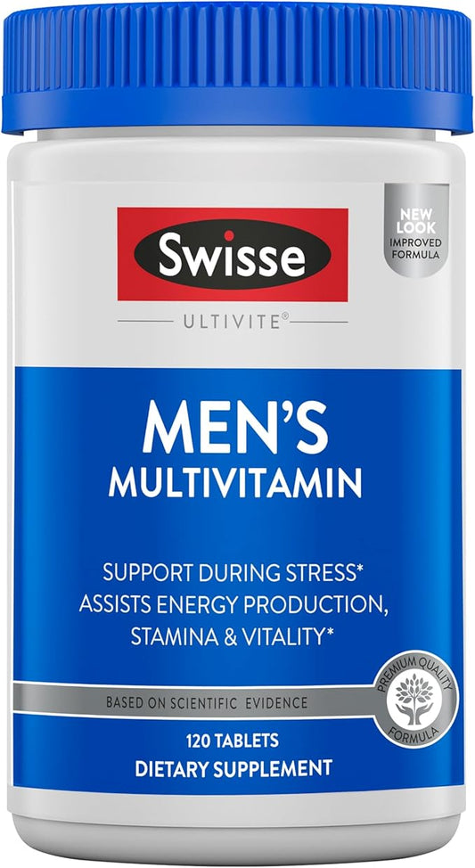 Swisse Ultivite Daily Multivitamin for Men | 50 Vitamins, Antioxidants and Minerals + Adaptogens | Energy, Stress & Immune Support | Mens Multivitamins Supplement | 120 Tablets