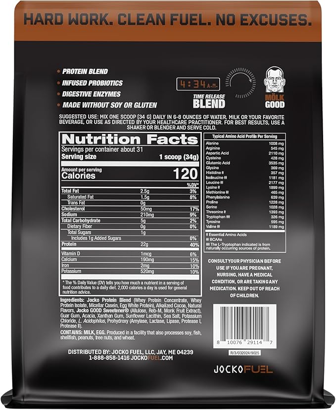 Jocko Mölk Whey Protein Powder 22g Protein - Sugar Free Monk Fruit Blend - Muscle Recovery & Growth, Packaging May Vary (31 Servings, Chocolate Milkshake)