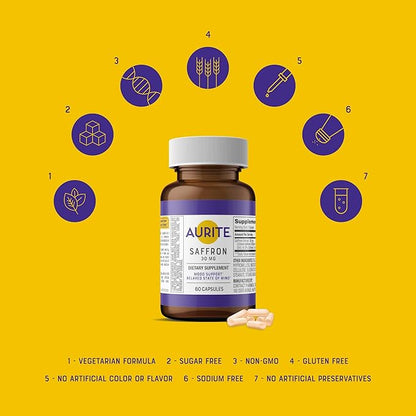 Saffron Supplement | Stress Management, Herbal Mood Support, Long-Term Memory, for Women & Men. 60 Count, Saffron 30mg, Vegetarian Friendly, Non-GMO, Gluten-Free, Soy-Free (2 Months of Supply)