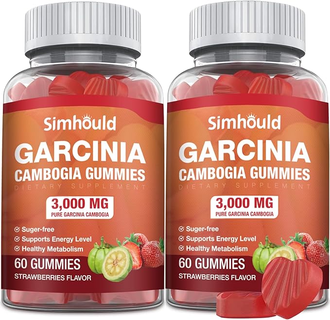 2 Pack Sugar Free Garcinia Cambogia Gummies - 3000mg 95% HCA with L-Carnitine, Energy Boost, Strawberry Flavor Gummy Easier to Take Than Pills & Capsules 120 Counts