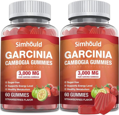 2 Pack Sugar Free Garcinia Cambogia Gummies - 3000mg 95% HCA with L-Carnitine, Energy Boost, Strawberry Flavor Gummy Easier to Take Than Pills & Capsules 120 Counts