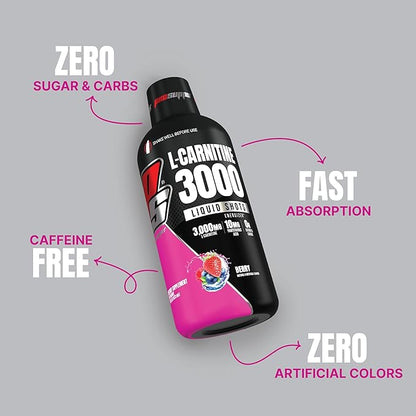 PROSUPPS L-Carnitine Stimulant Free Liquid Shots for Men & Women - Workout Drink for Performance & Muscle Recovery - Clean Energy, No Sugar, No Carbs (31 Servings, 3000 Berry)