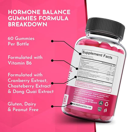 Hormonal Balance For Women & PMS Relief Gummies - Alleviates Cramps, Bloating, Mood Swings, Hot Flashes & Night Sweats - Formulated With Cranberry, Dong Quai & Chasteberry - Menstrual Cramp Relief