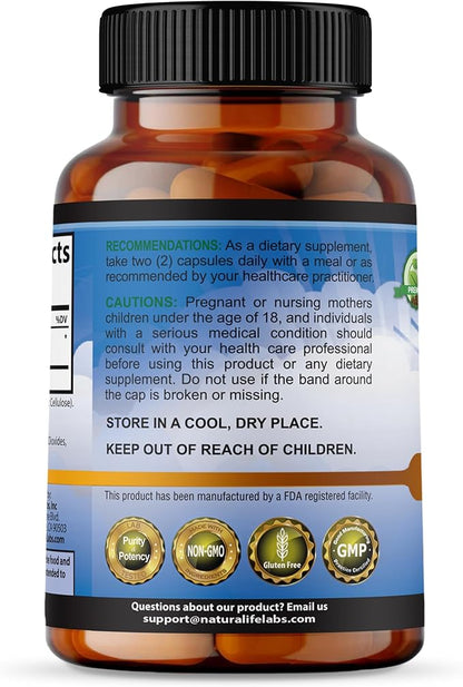 NaturaLife Labs A Higher Standard N-Acetyl-L-Cysteine (NAC) 1600 mg Immune Support & Antioxidants*, Free-Radicals, Free Form - 100 Veggie Capsules