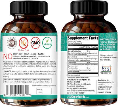 Daily All-in-1Greens Cleanse - Organic Gut Health - Colon Cleanse Capsules with Amla, Moringa, Psyllium Husk, and Prebiotics for Digestive Health - Colon Cleanser with Digestive Enzymes – 60 Capsules