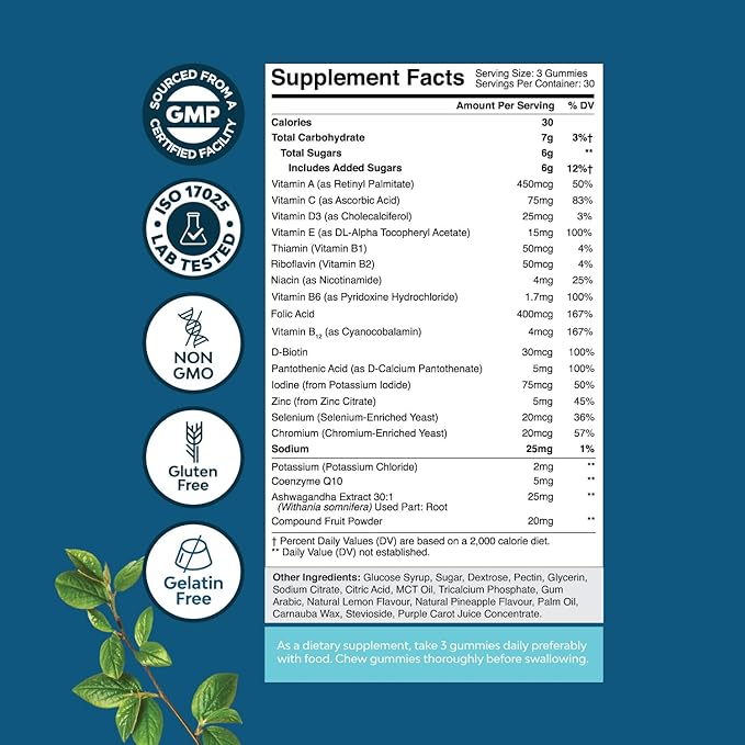 Men's Multivitamin Gummies with Superfood Complex - Daily Multivitamin for Men Gummies with CoQ10 and Ashwagandha for Energy and Immune Support - Adult Multivitamin Gummy with Essential Minerals