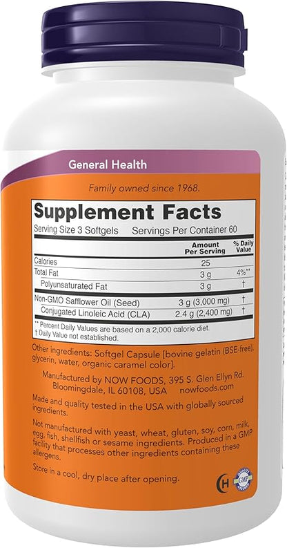 NOW Foods Supplements, CLA (Conjugated Linoleic Acid) 800 mg, Nutritional Oil, 180 Softgels
