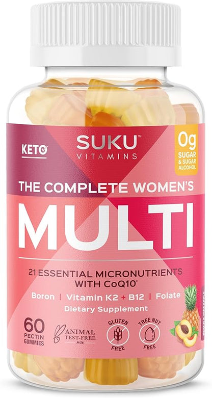 Complete Women's Multi - with Boron, Vitamin K2, B12, A and More for Women Health - Easy to Chew - Non GMO, Gluten Sugar Free - Pineapple & Peach Flavored Gummy Vitamins, 60 Count