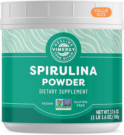 Vimergy Natural Spirulina Powder, 166 Servings – Value Size – Greens Powder – Nutrient Dense Blue-Green Algae Superfood for Smoothies & Juices – Immune Support - Non-GMO, Gluten-Free, Vegan & Paleo