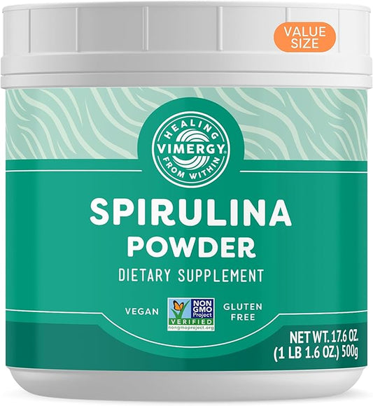 Vimergy Natural Spirulina Powder, 166 Servings – Value Size – Greens Powder – Nutrient Dense Blue-Green Algae Superfood for Smoothies & Juices – Immune Support - Non-GMO, Gluten-Free, Vegan & Paleo