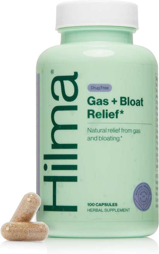Hilma Natural Gas & Bloating Relief - with Lemon Balm, Fennel & Peppermint Leaf - Doctor Formulated with Organic Ingredients - 100 Vegan Capsules