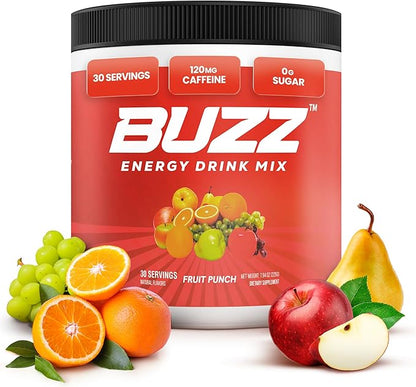 Morning Buzz Energy Drink Powder - Energy Boost Drink Mix - Sugar-Free Energy with Antioxidants - Morning Kickstart and Sports Nutrition Endurance Product - 30 Servings, Fruit Punch, 7.9 Ounces