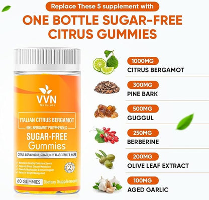2900mg Citrus Bergamot Blend 25:1 Extract Gummies (Italy Sourced & Manufactured in USA) for Immune System Support & Healthy Aging with Guggul, Pine Bark & More | Sugar-Free, 60 ct.