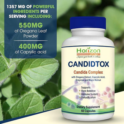 Candida Cleanse Support and Detox with Natural Herbs, probiotics and Oregano Oil. Extra Strength Candida Supplements for Men and Women.
