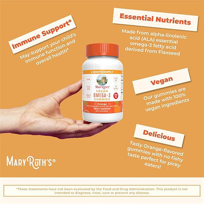 MaryRuth Organics Vegan Omega 3 Gummies for Adults | 2 Month Supply | Sugar Free Supplement with Vitamin C | Flaxseed Oil Immune Support | Overall Wellness | No Fish Taste | 60 Count