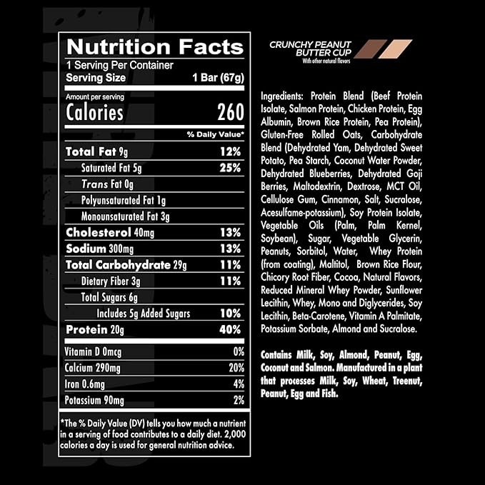 REDCON1 MRE Protein Bar, Crunchy Peanut Butter Cup - Contains MCT Oil + 20g of Whole Food Protein - Easily Digestible, Macro Balanced Low Sugar Meal Replacement Bar (12 Bars)