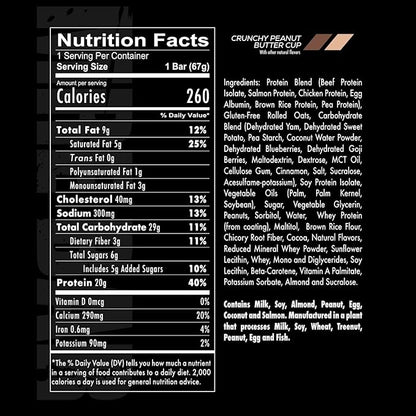 REDCON1 MRE Protein Bar, Crunchy Peanut Butter Cup - Contains MCT Oil + 20g of Whole Food Protein - Easily Digestible, Macro Balanced Low Sugar Meal Replacement Bar (12 Bars)