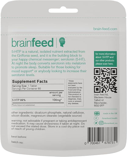 Serotonin Supplements (60) | 1-a-Day Serotonin Mood Support | 5HTP 100mg Per Tablet from Griffonia Seed Extract | Natural Serotonin Booster | 2 Month Supply