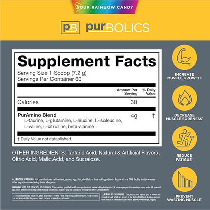 Aminos | 4g of Free-Form Amino Acids, Beta-Alanine, 0 Sugar & 60 Servings (Sour Rainbow Candy)