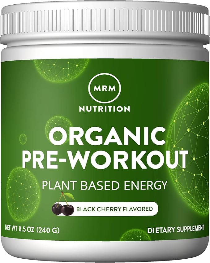 MRM Nutrition Organic Pre-Workout Powder | Black Cherry Flavored | Superfoods + 150mg Natural Caffeine + adaptogens | Clean Energy + Focus| Healthy Blood Flow | Vegan + Non-GMO | 20 Servings