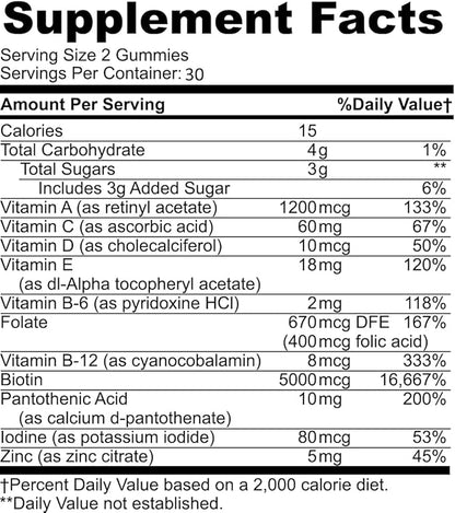 Panto Gold Vitamin B5 Pantothenic Acid Gummies for Acne - Hair Skin and Nails Gummies - Biotin, Zinc, Folic Acid Chewable Non-GMO Gluten-Free for Body - Oily Skin Gummies - 60 Count