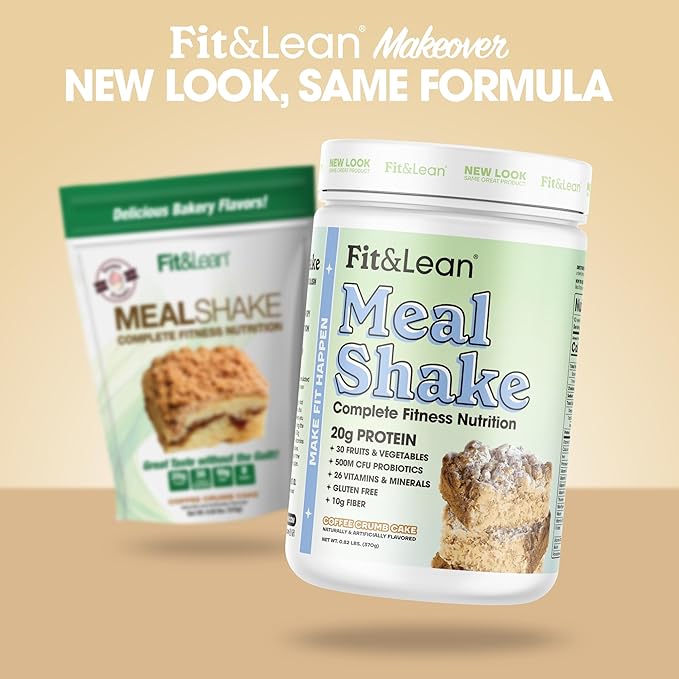Fit & Lean Meal Shake, Fat Burning Meal Replacement, Protein, Fiber, Probiotics, Coffee Crumb Cake, 1lb, 10 Servings Per Container
