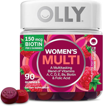 OLLY Women's Multivitamin Gummy, Vitamins A, D, C, E, Biotin, Folic Acid, Adult Chewable Vitamin, Berry Flavor, 45 Day Supply - 90 Count (Packaging May Vary)