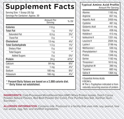 Core Nutritionals ISO, 100% Micro Filtered, Zero Artificial Fillers, 25g Whey Protein Isolate, 32 Servings (Red Velvet)