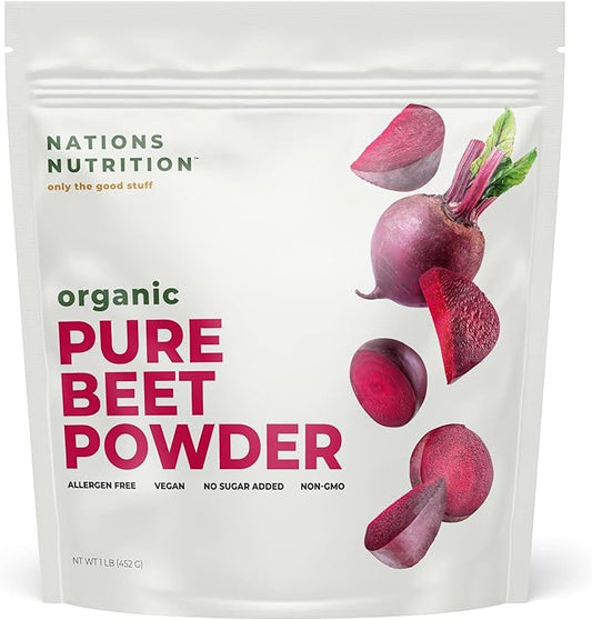 Pure Beet Root Powder Organic - Nitric Oxide Circulation Superfood, Supports Blood Flow & Heart Health - Increase Stamina & Natural Energy, 30+ Servings (1 LB Bag)