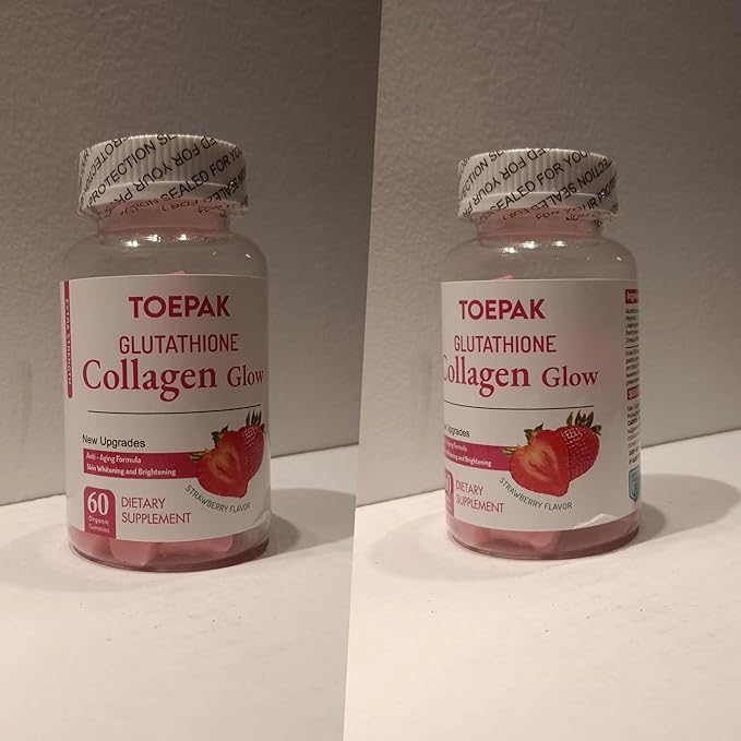 Glutathione Collagen Glow Gummies for Women, Glow Beauty Collagen Anti-Aging brightens Skin Tone & Reduces Fine Lines Wrinkles, Strawberry Flavor, 120 Gummies, 60 Servings (60 Days)