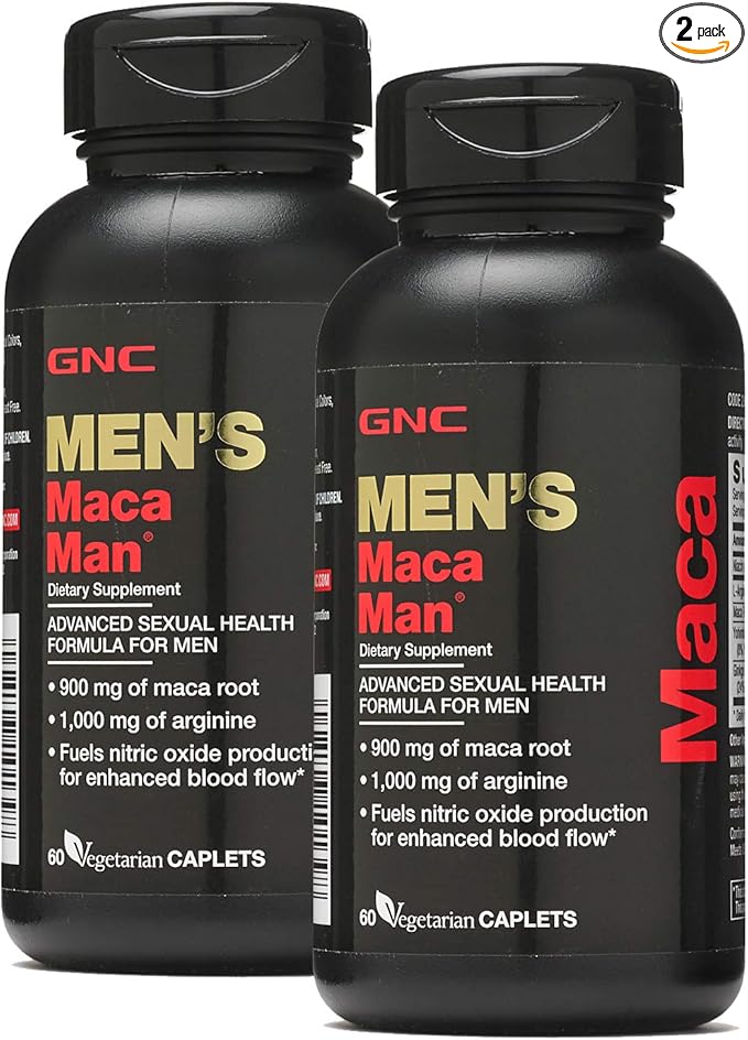 GNC Men's Maca Man, Twin Pack, 60 Caplets per Box, Fuels Nitric Oxide Production for Enhanced Blood Flow