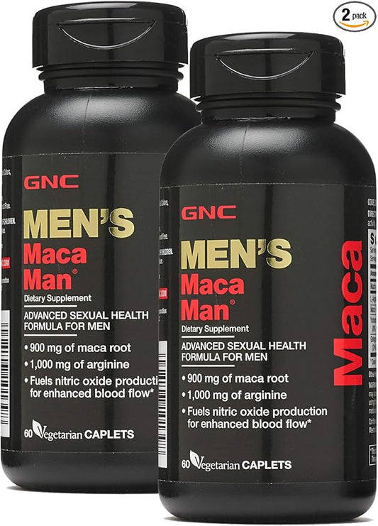 GNC Men's Maca Man, Twin Pack, 60 Caplets per Box, Fuels Nitric Oxide Production for Enhanced Blood Flow