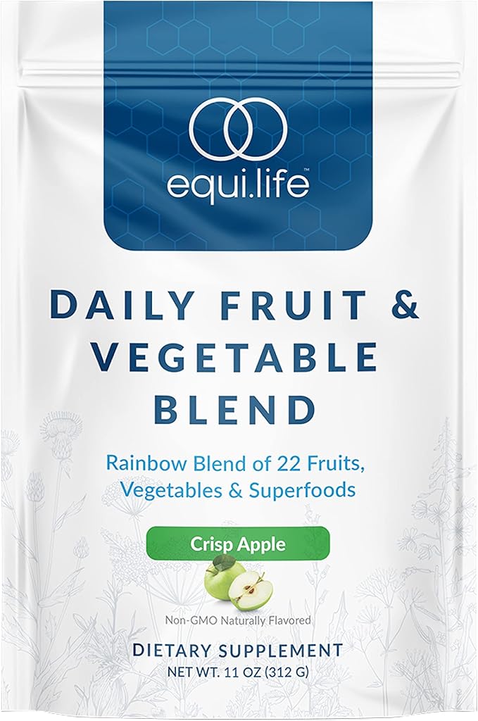 Equilife - Daily Fruit & Vegetable Blend, Fruits and Vegetables Supplements, Vitamin C, 9 Essential Amino Acids, Promotes Energy, Low-Sugar, Easy-to-Use, Vegan, Non-GMO (Crisp Apple, 30 Servings Bag)